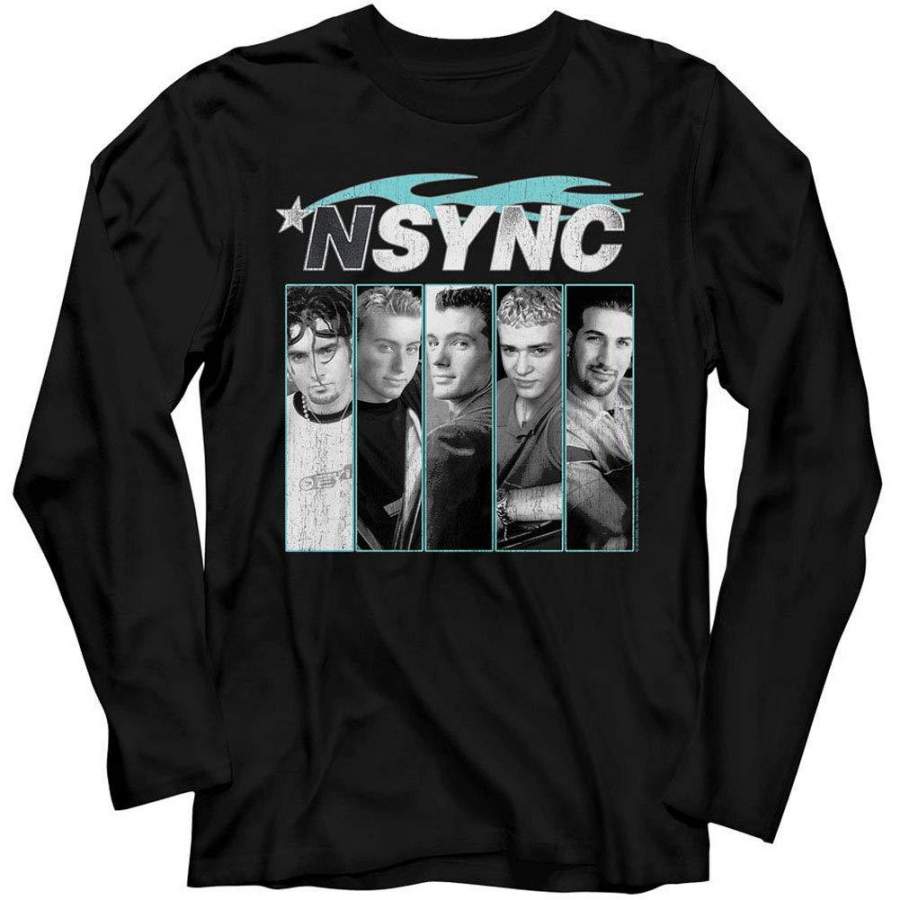 American Classics NSYNC 1995 Boy Band Blue Flame Profile Pictures Adult Long Sleeve T-Shirt Tee