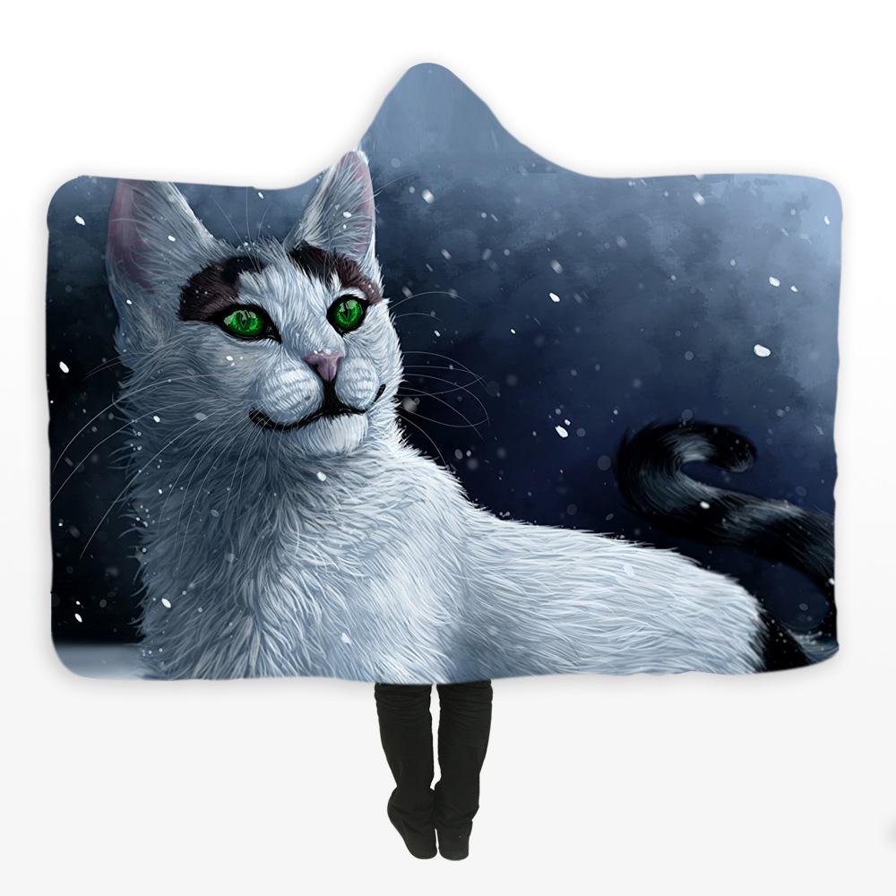 Animal Hooded Blankets – Animal Series White Cat Super Cool Fleece Hooded Blanket