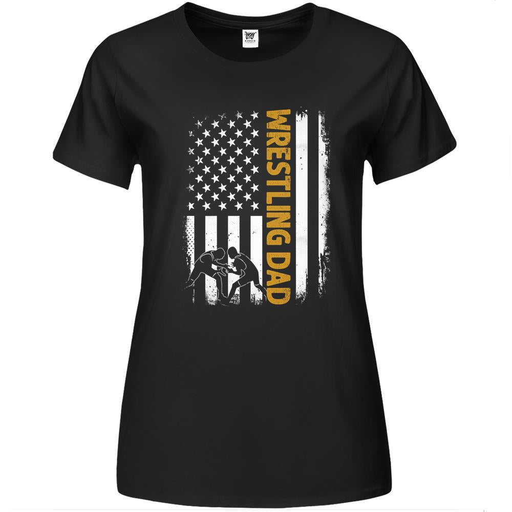 Wrestling Dad American Flag 4Th Of July Fathers Day Premium Womens T Shirts