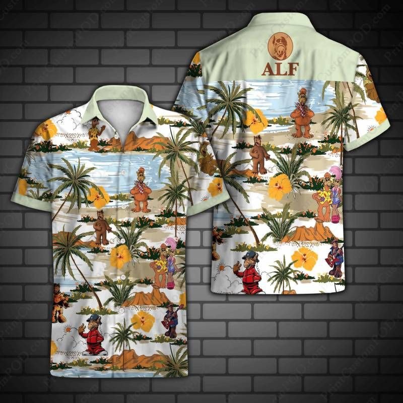 Alf Hawaii Graphic Print Short Sleeve Hawaii Casual Shirt Ha69645