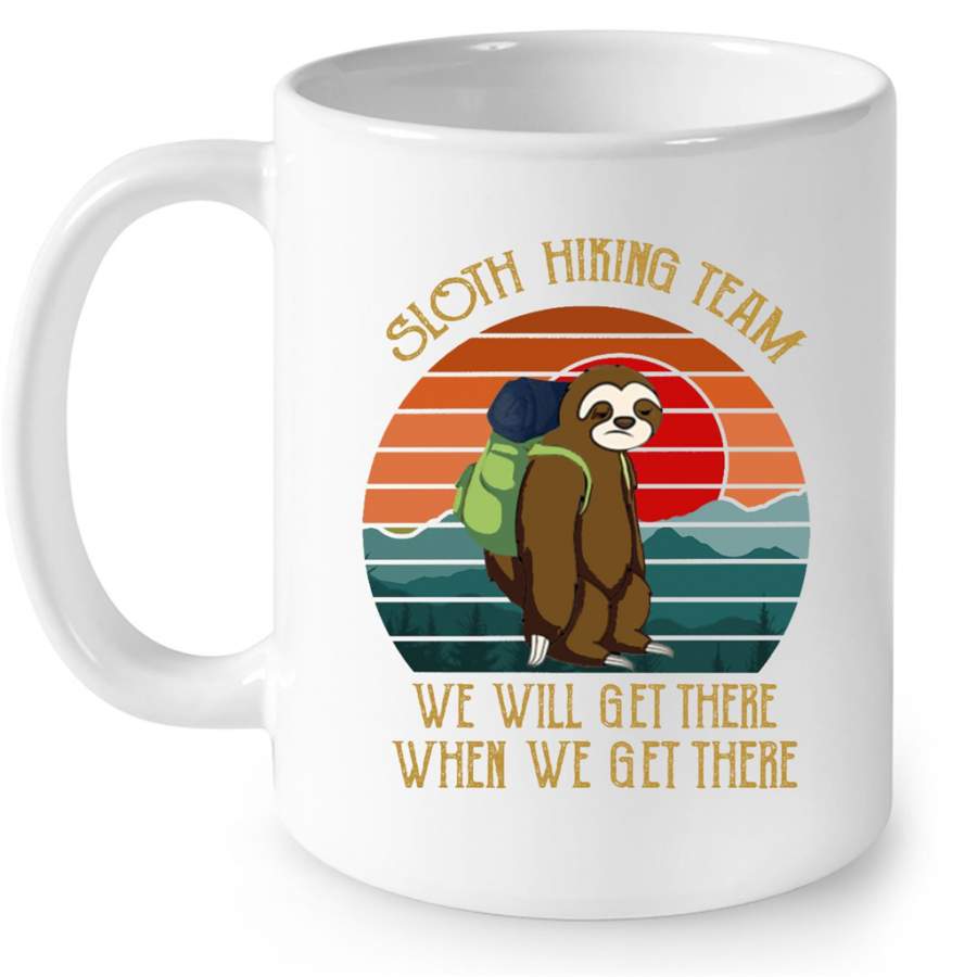 Sloth Hiking Team We Will Get There When We Get There, Classic Sunset Vintage – Full-Wrap Coffee White Mug