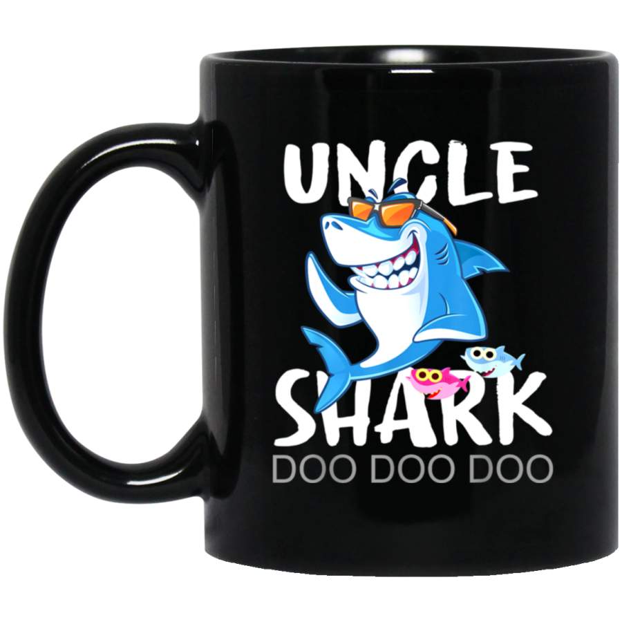 Uncle Shark Fathers Day Gift From Wife Son Daughter Black Mug