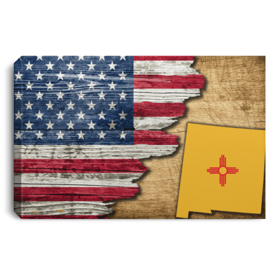 United States/New Mexico Flag Ripped Effect 24X16 Inches  Landscape Canvas .75In Frame