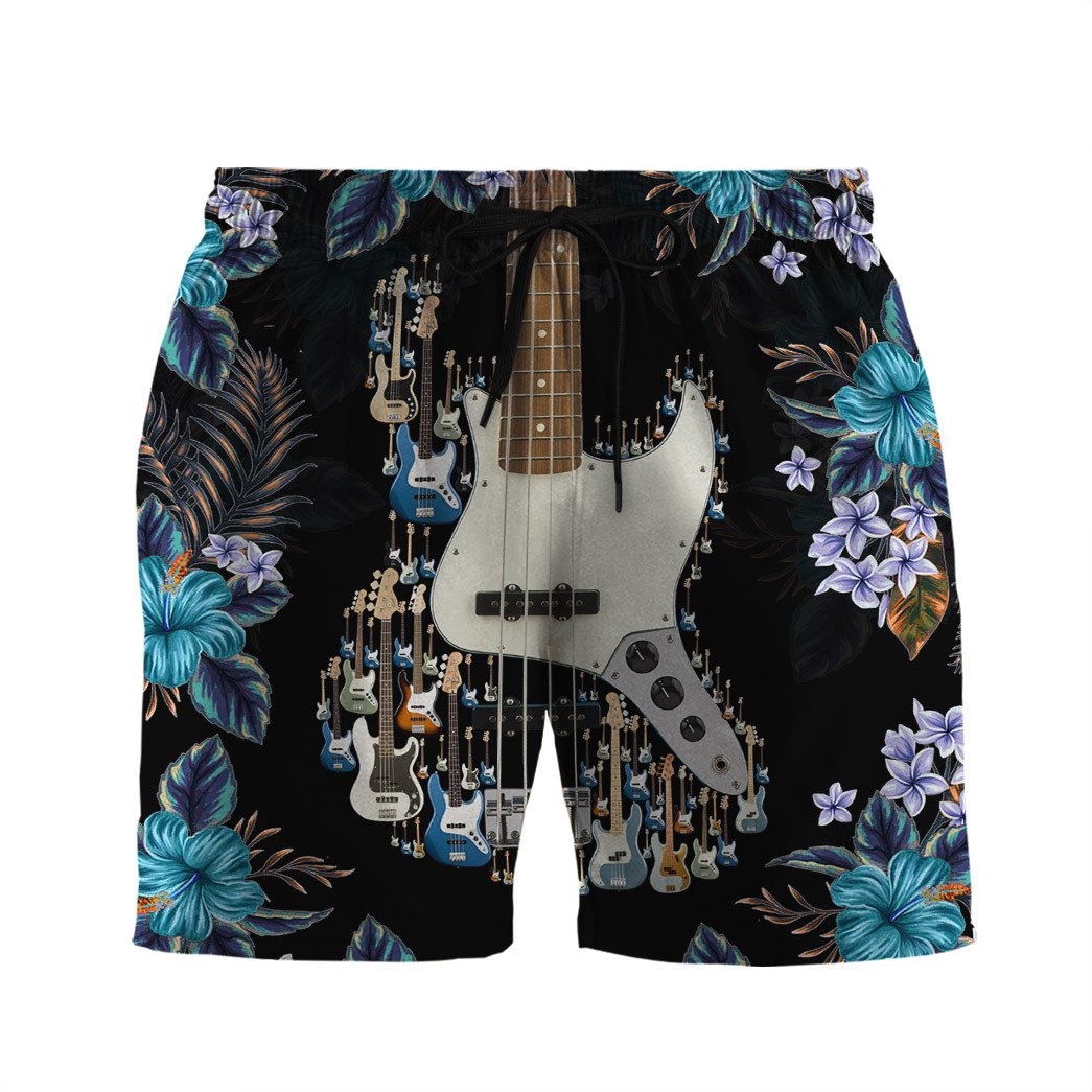 Gearhumans Gearhuman Bass Guitar Hawaiian Custom Beach Shorts Swim Trunks Ha92059