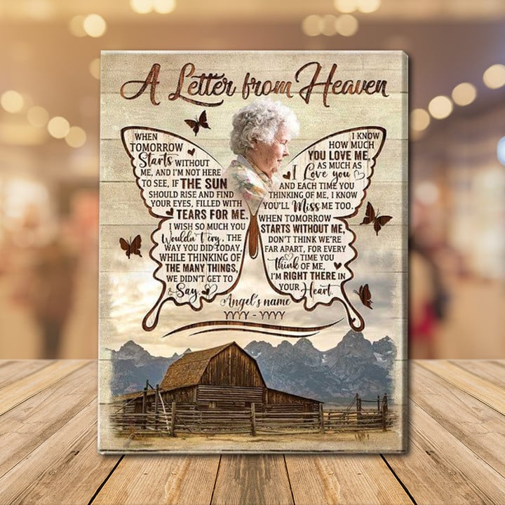 Gift For Friends Mom Passing Away Memorial Canvas, A Letter From Heaven Canvas Custom Mom Picture Wall Art