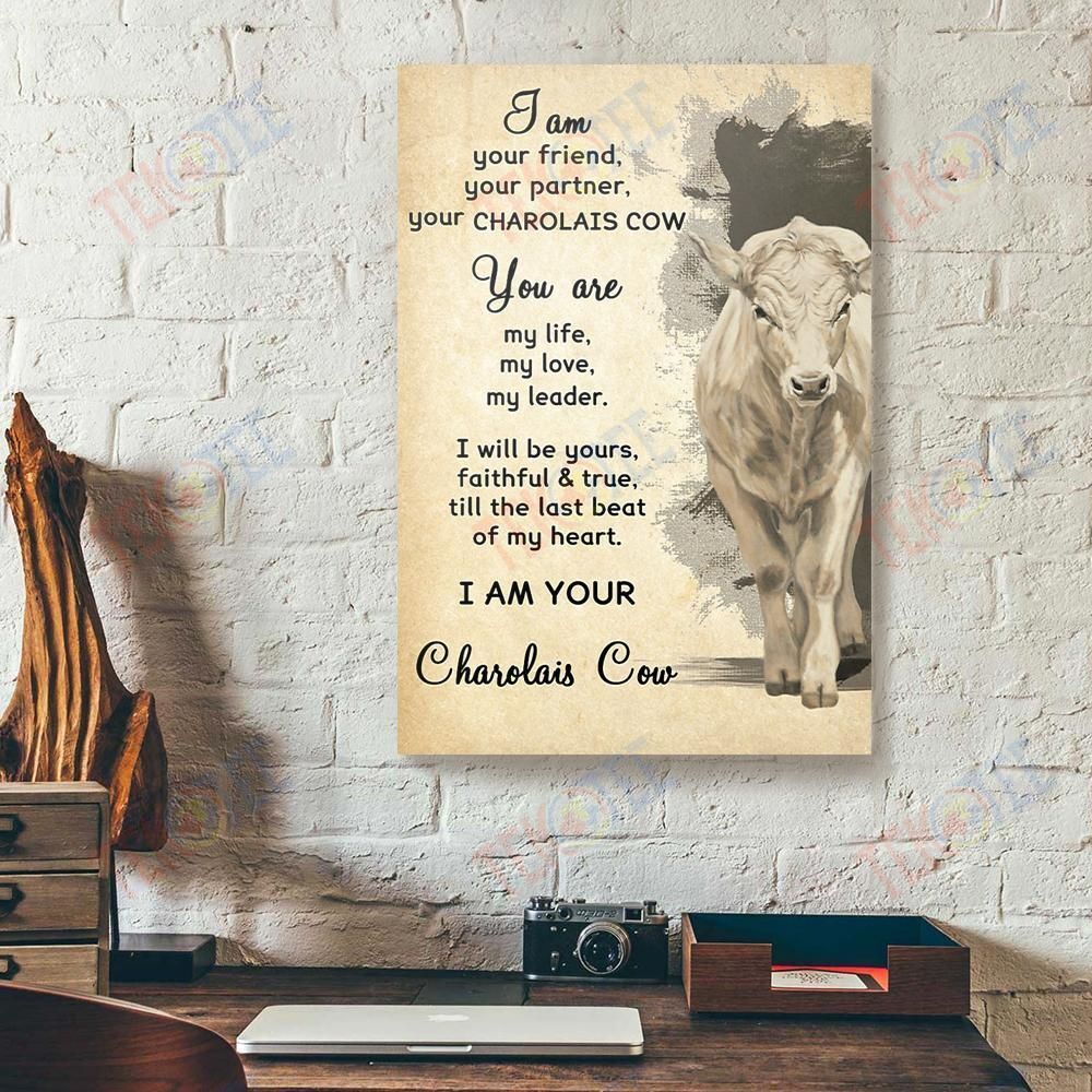 Canvas Art Prints I Am Your Friend Your Partner Your Charolais Cow Vertical Canvas Wall Art Elegant Living Room Bedroom Bathroom Home Decoration