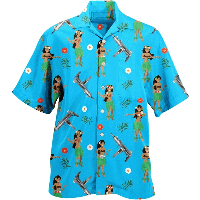 Aloha Hula Girl Uzi Gun Hawaiian Shirt 1