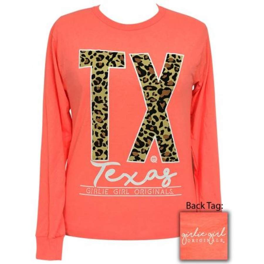 SALE Girlie Girl Preppy Leopard Texas Long Sleeve T-Shirt