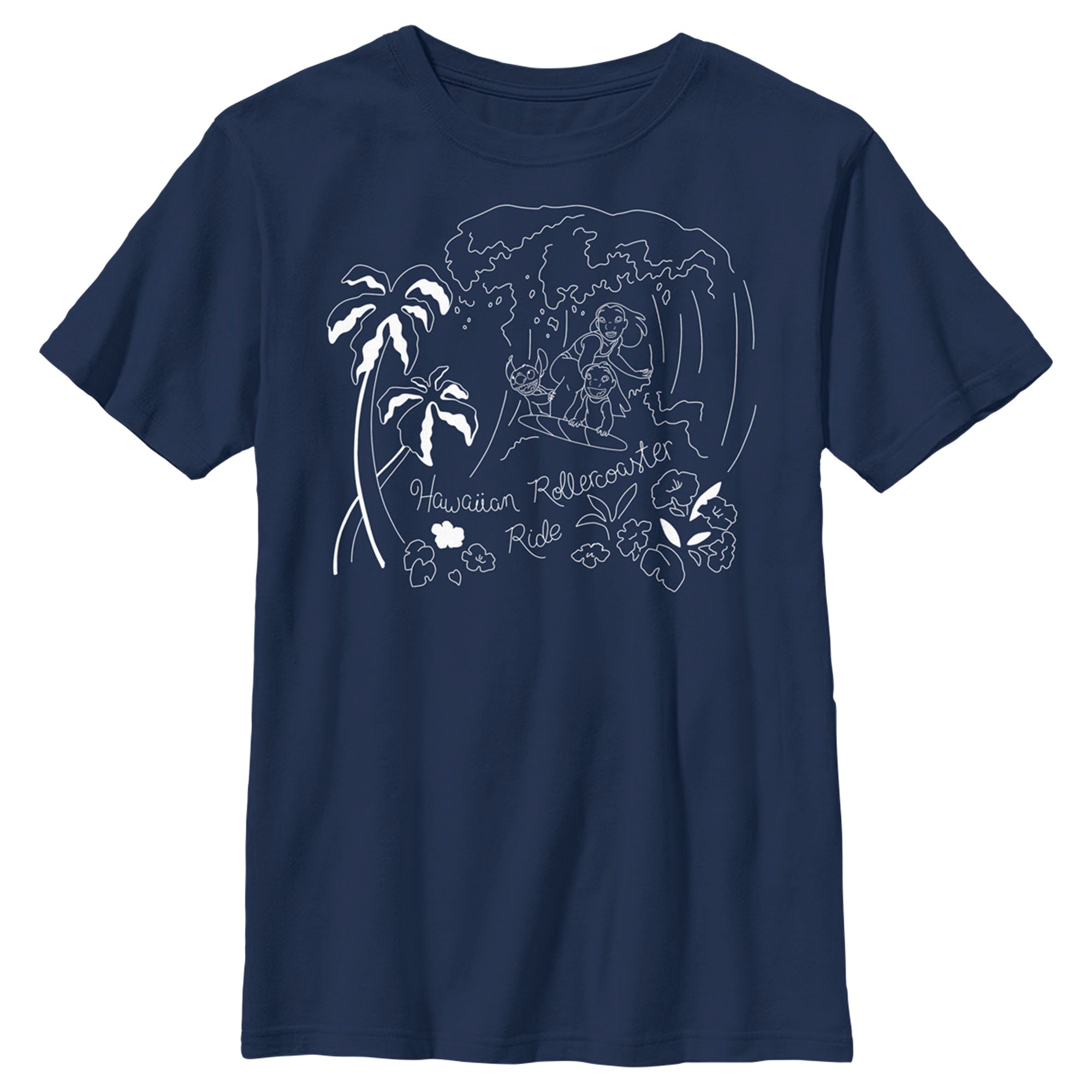 Boy’S Lilo & Stitch Hawaiian Rollercoaster Ride Outline T-Shirt