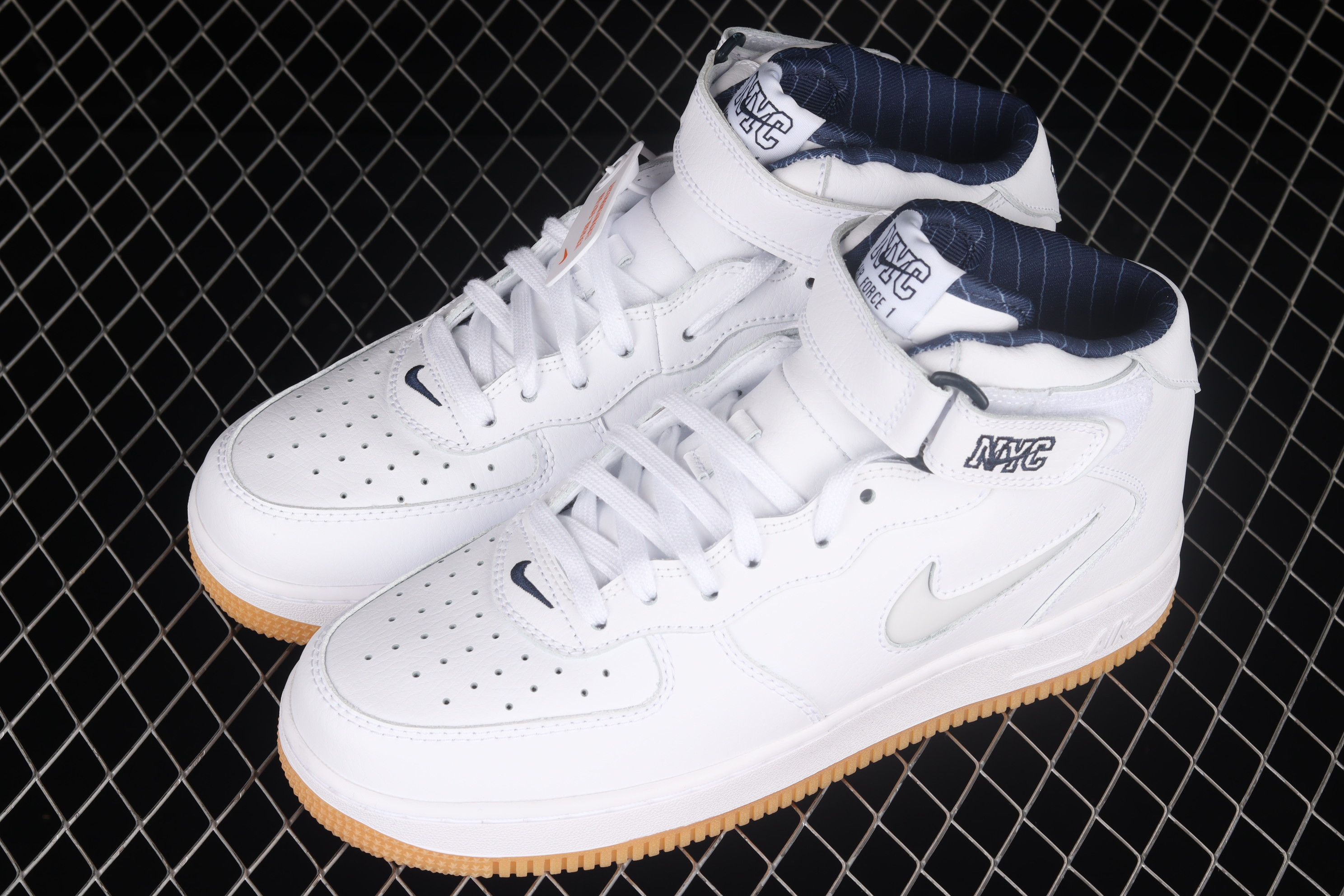 Nike Air Force 1 Mid Rice White Midnight Navy Shoes Sneakers SNK489213864