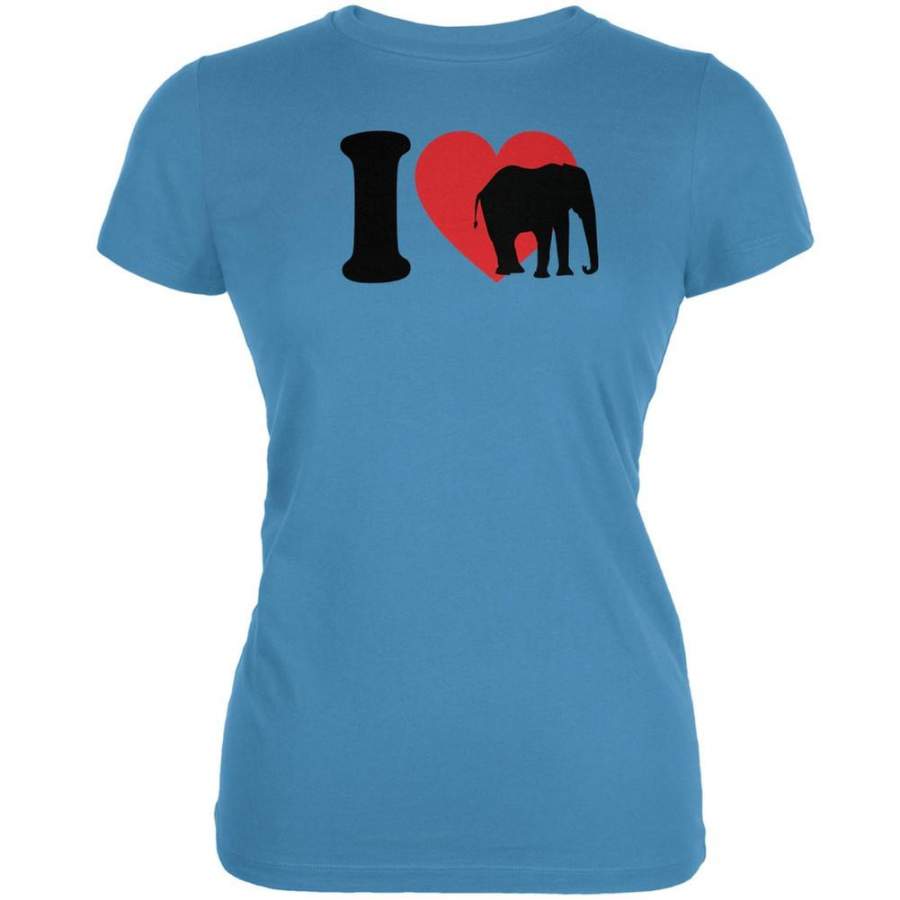 I Heart Love Elephant Elephants Aqua Juniors Soft T-Shirt