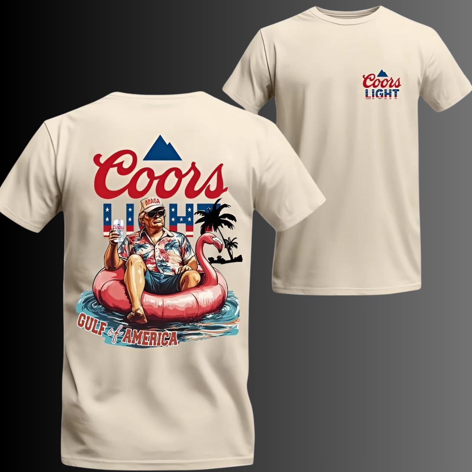 Trump Coors Light Tshirt, Chillin on The Gulf of America Flamingo Float Shirt, 4th Of July Independence Day Casual Cotton Top