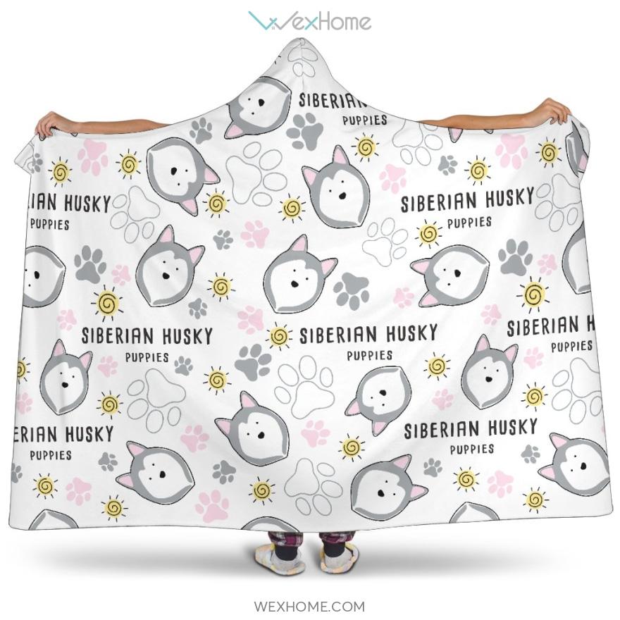 Siberian Husky Design Pattern Hooded Blanket