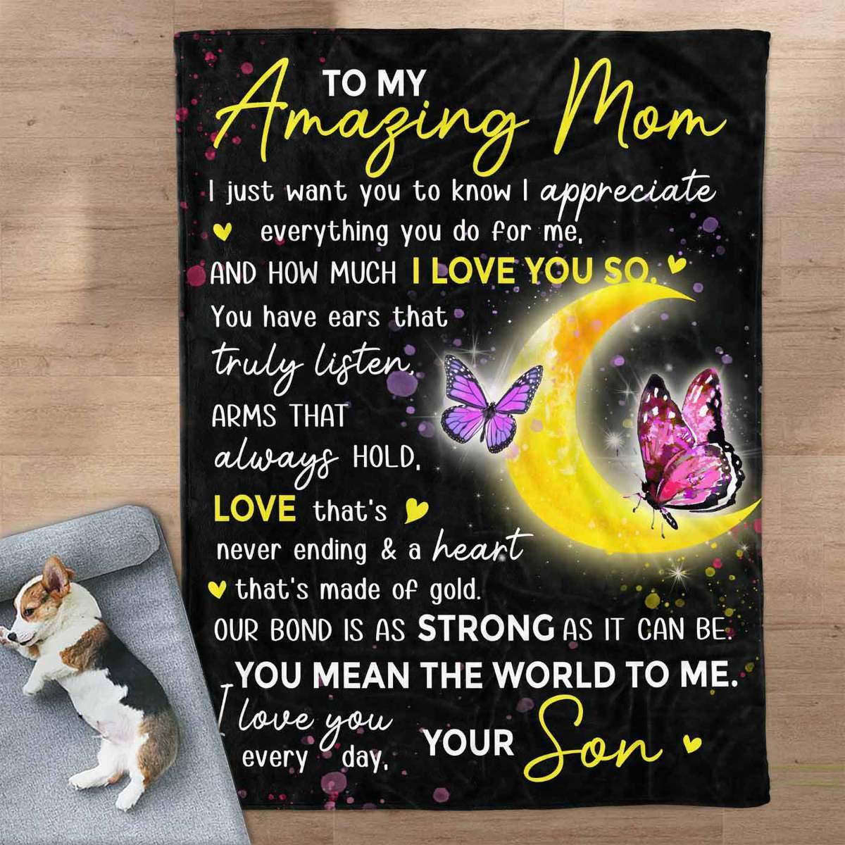 To My Amazing Mom – Gift For Mom For Mother’S Day, Unique Gifts Home Decor Gift For Family – Sherpa Blanket Fleece Blanket Premium Wall Art