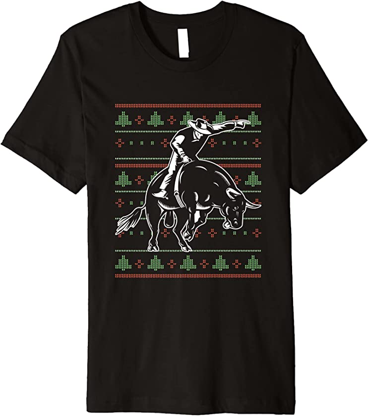 Ugly Christmas X-Mas Rodeo Santa Claus New Year Bull Riding Premium T-Shirt