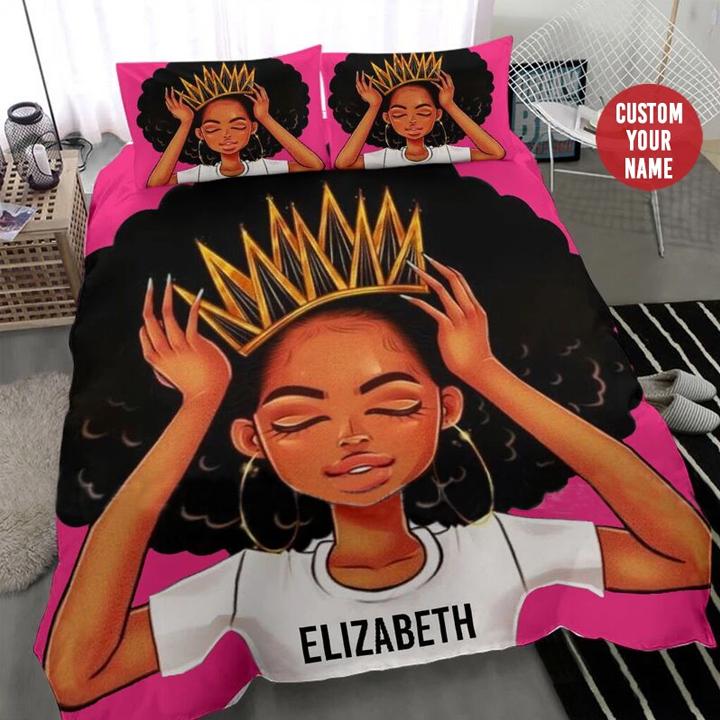 African American Black Queen Girl Duvet & Pillow Covers Personalized Bedding Set / Vhppqh020720