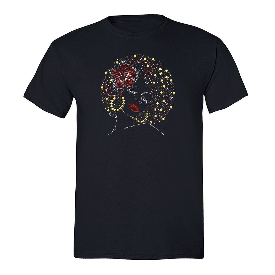 Xtrafly Apparel Men’S Tee Afro Lady Red Flower Sequin Rhinestone Fashionista Sexy Africa African Rasta Rastafari Jamaican Crewneck T-Shirt