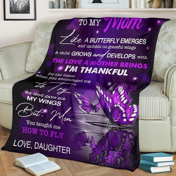 To My Mother Like A Butterfly Emerges Fleece Blanket Gift For Family,Birthday,Parents,Mother,Mom Gift Home Decor Bedding Couch Sofa Soft And Comfy