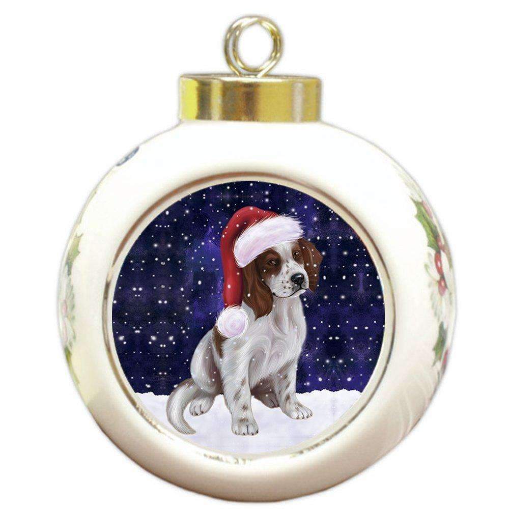 Let It Snow Christmas Holiday Red And White Irish Setter Puppy Dog Wearing Santa Hat Round Ball Ornament D232