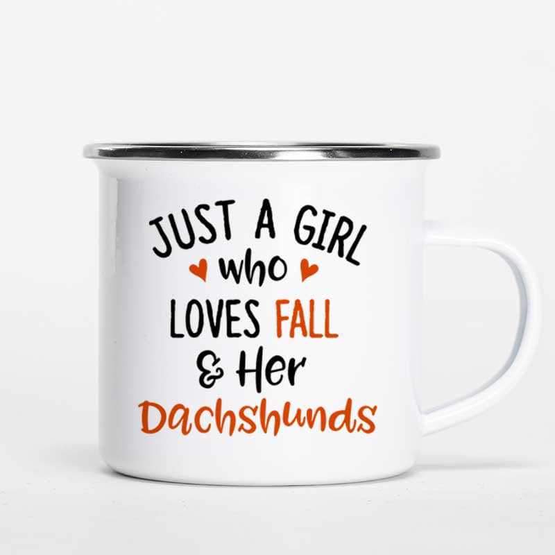 Girl Loves Fall And Her Dachshunds Personalized Campfire Mug