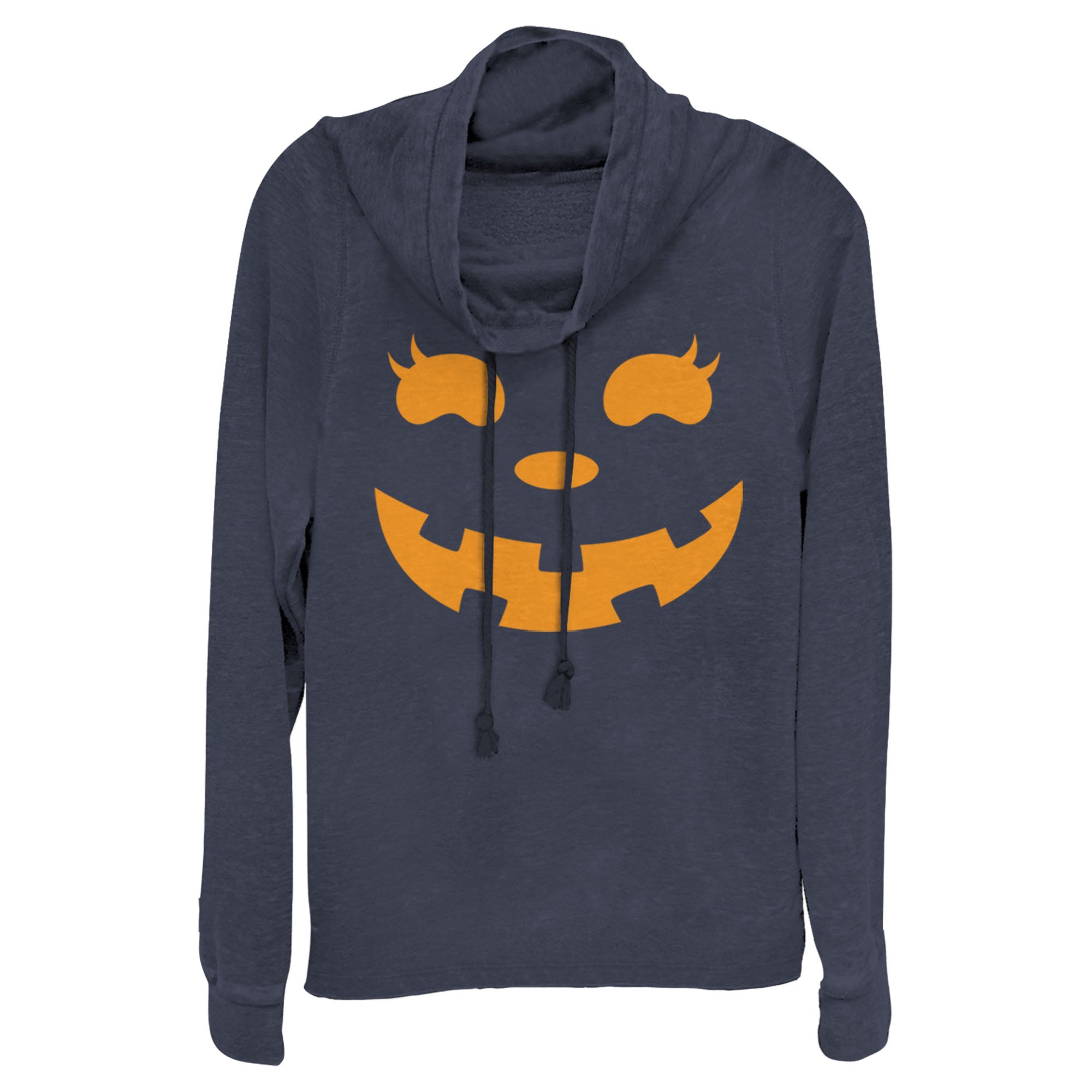 Chin Up Junior’S Halloween Jack O’ Lantern Face  Cowl Neck Sweatshirt