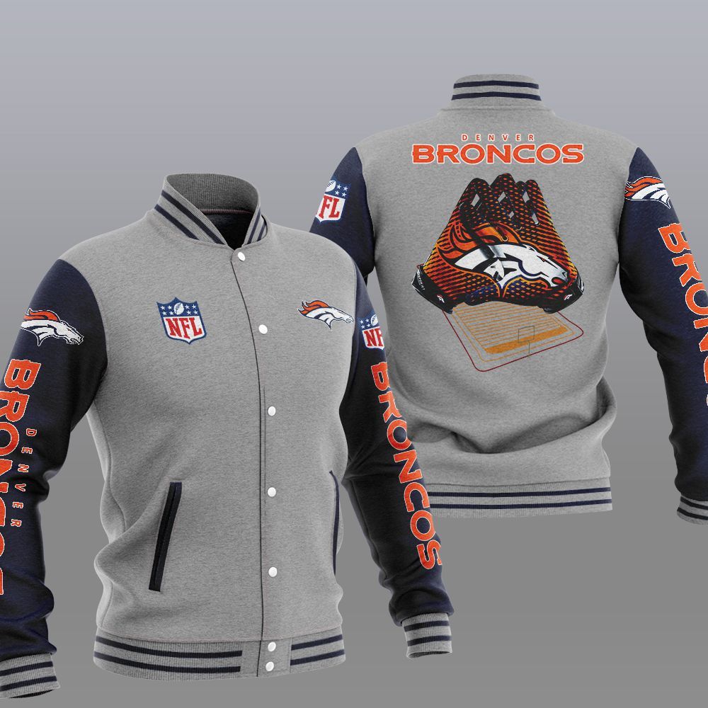 Denver Broncos Grey Baseball Jacket