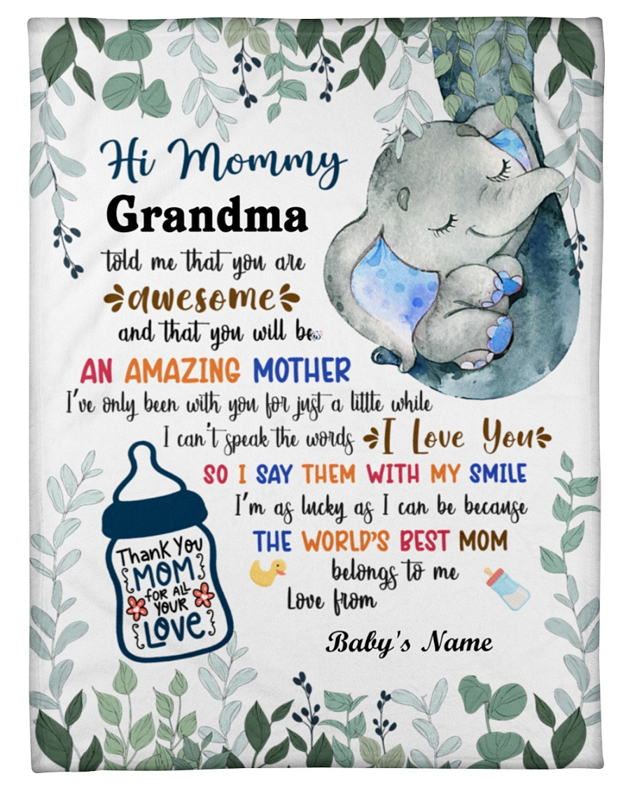 Personalized To Mommy From Baby Elephant Baby Thank You Mom For All Your Love Fleece/Sherpa Blanket Great Customized Gifts For Family Birthday Christmas Thanksgiving Anniversary