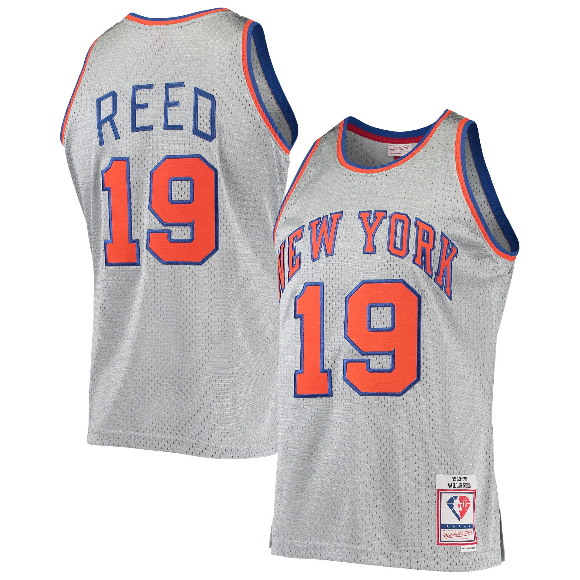 Willis Reed New York Knicks Mitchell & Ness 75th Anniversary 1969-70 Hardwood Classics Swingman Jersey – Silver NBA