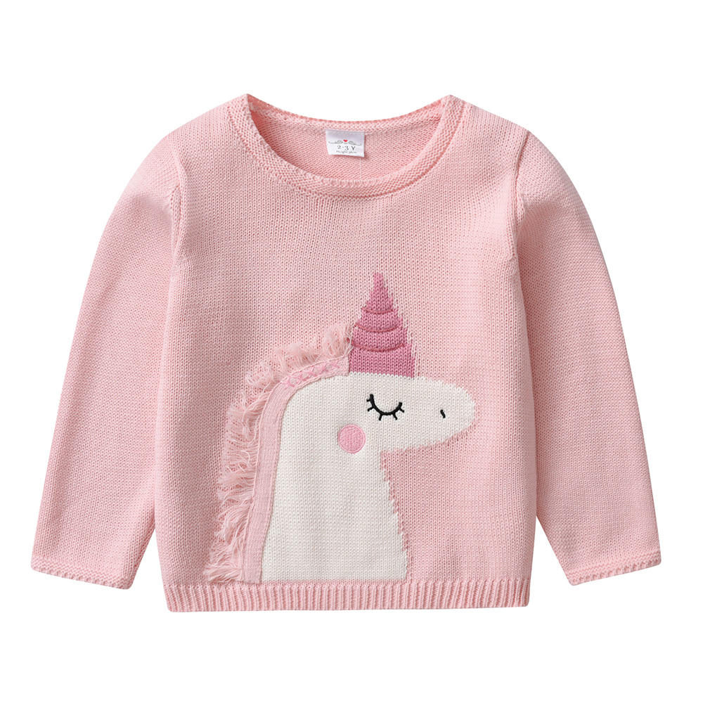 VIKITA Kids Solid Casual Basic Sweater Kids Unicorn Soft Crewneck Knitted Sweater Girls Autumn Winter Sweaters Kids Clothing alx