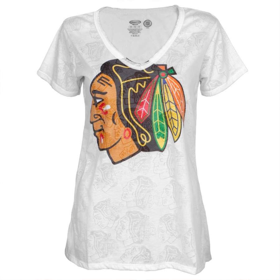 Chicago Blackhawks – Large Logo Juniors Burnout V-Neck T-Shirt