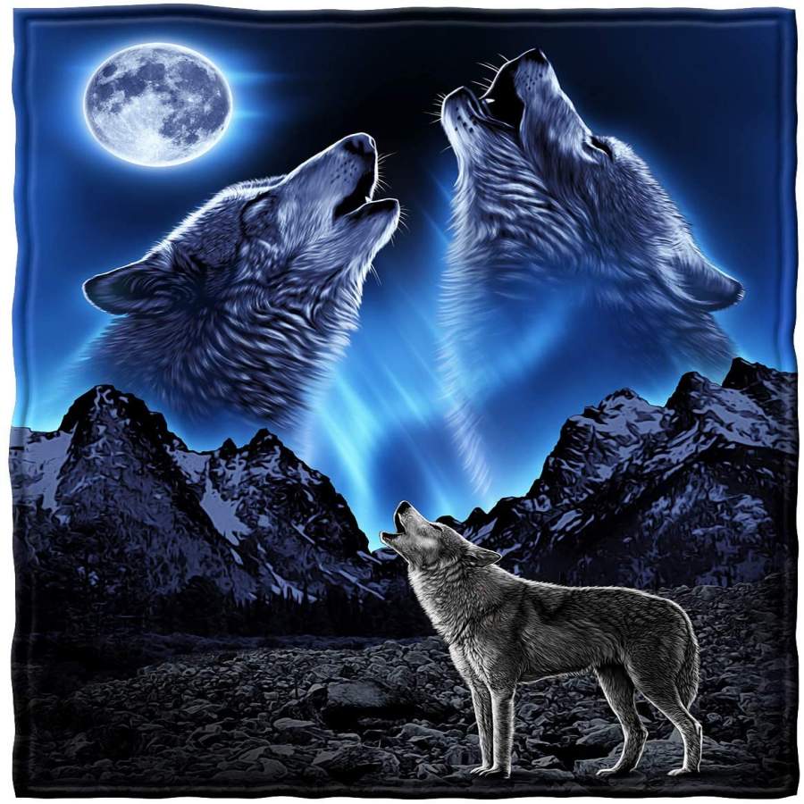 Wolf Howling Moon Custom Name Blanket #DH