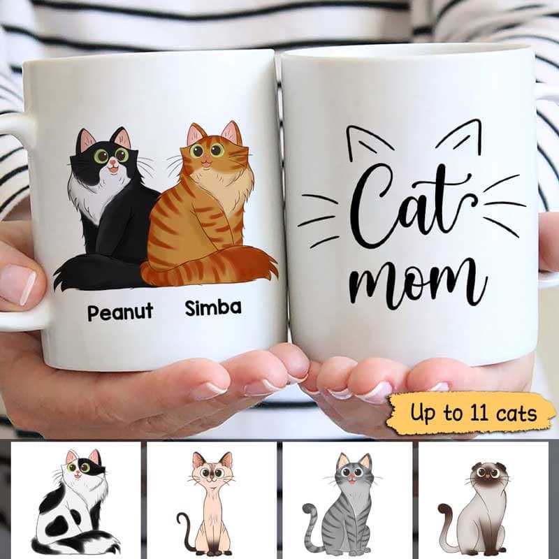 Cat Mom Dad Sitting Cat Cartoon Personalized Coffee Mug