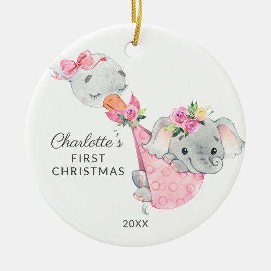 Personalized Ornament Special Delivery Baby’S First Christmas Elephant Customized Ceramic Circle Ornament 1 – 2 Sided