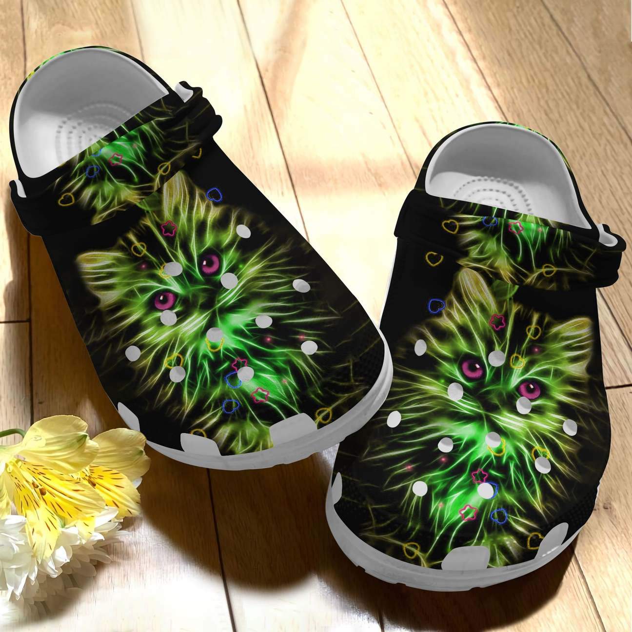 Cat Personalized Clog, Custom Name, Text Neon Cat, Fashion Style For Women, Men, Kid, Print 3D