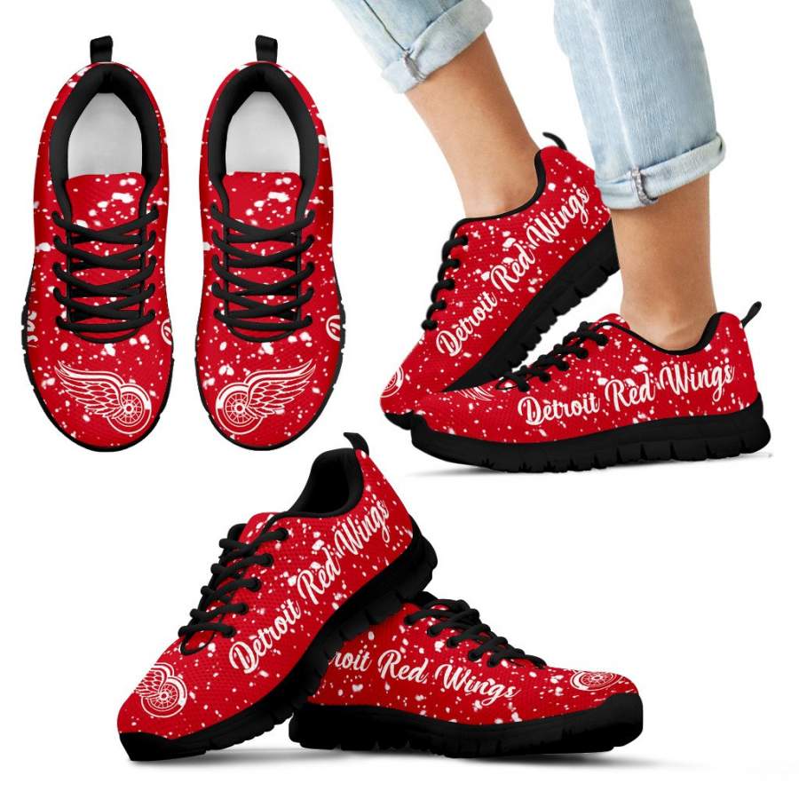 Christmas Snowing Incredible Pattern Detroit Red Wings Sneakers