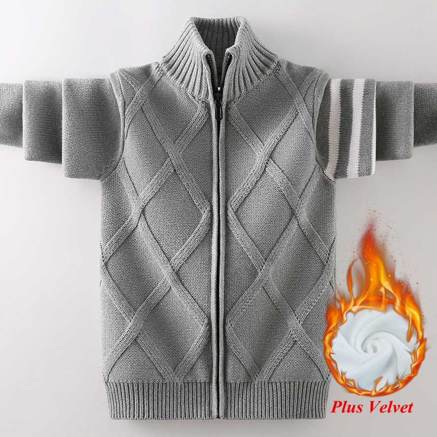 Boys’ Sweater Korean Style Fashion Stand Collar Desing Kids Warm Knitted Pullover For Children’s Age 6 8 10 12 14 15 Years Old alx