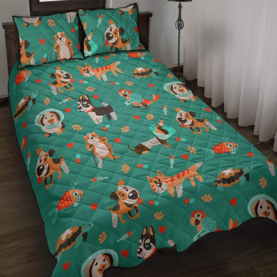 Veterianary Animal Pattern Print Bed Set Quilt