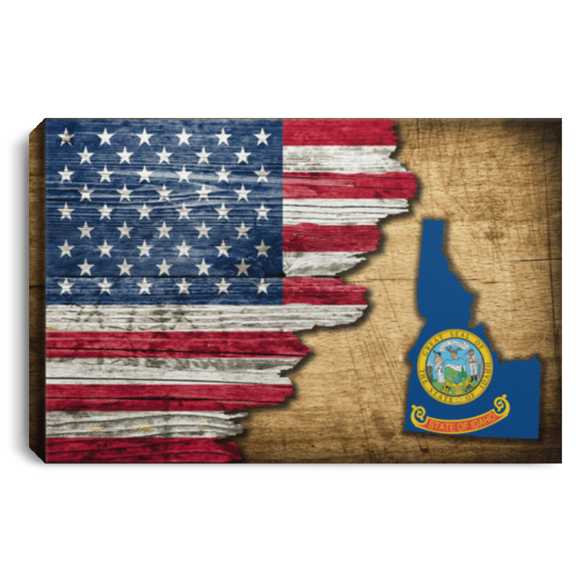 United States/Idaho Flag Ripped Effect 12X8 Inches Landscape Canvas .75In Frame
