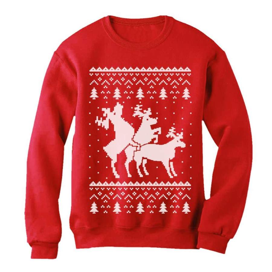 Ugly Christmas Party Sweater Humping Reindeer Threesom Women Sweatshirt