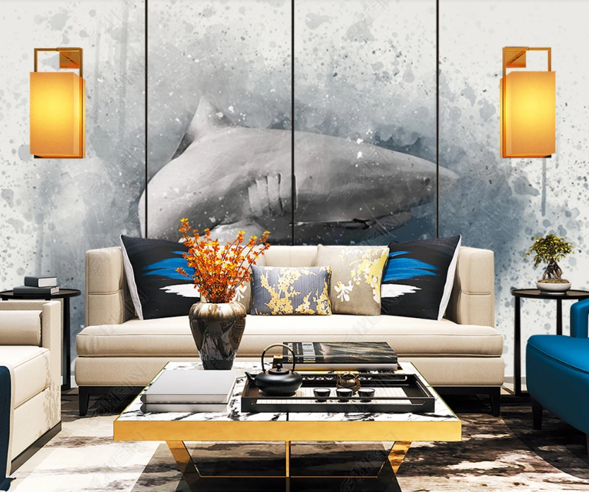 3D Watercolor Animal Shark Wall Mural Wallpaper Lqh 157