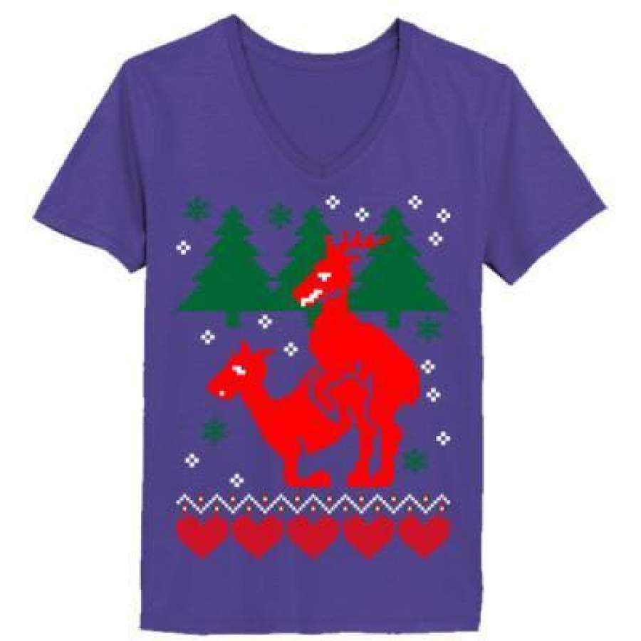 AGR Deer Ugly Christmas Sweater Xmas – Ladies’ V-Neck T-Shirt