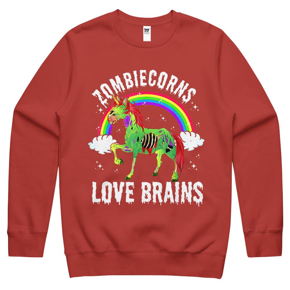 Halloween Halloween Crewneck Sweatshirt, Halloween Shirts For Women Men, Halloween Crewneck Sweatshirt, Zombiecorns Love Brains Zombie Unicorn Rainbow Halloween Crewneck Sweatshirt