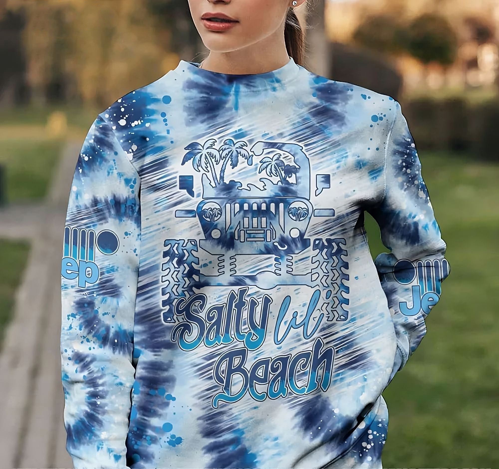 Salty Lil’ Beach Jeep Girl All Over Print Sweatshirt