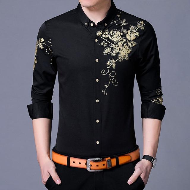 Golden Flower Print Men’s Shirt