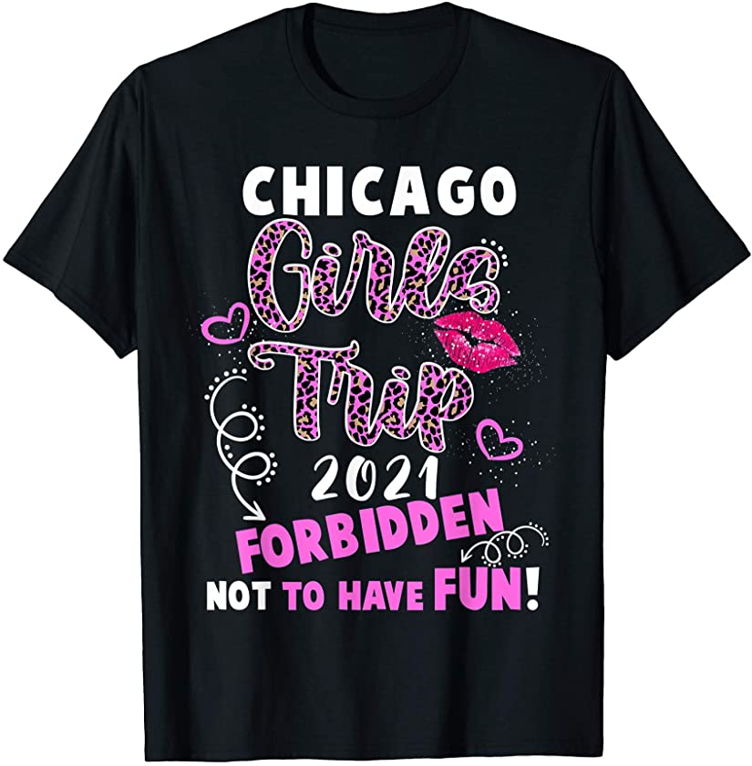 Chicago Girls Trip 2021 Vacation Pink Lips Leopard Print T-Shirt