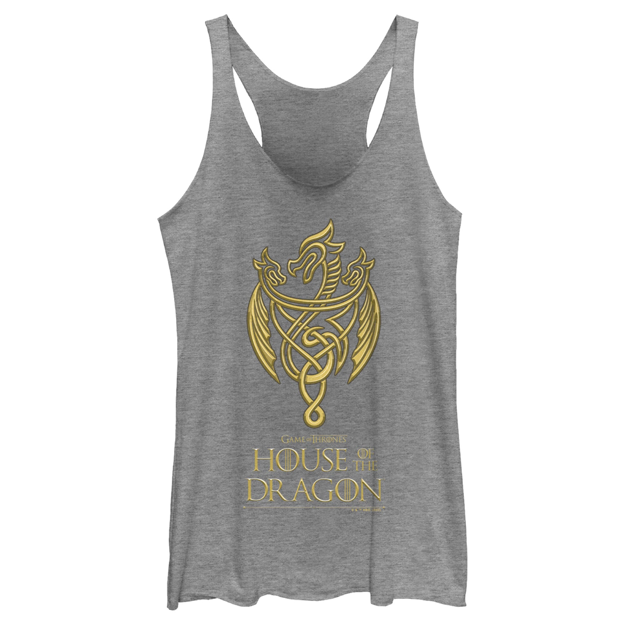 Women’S Game Of Thrones: House Of The Dragon Gold Three-Headed Dragon Crest Racerback Tank Top