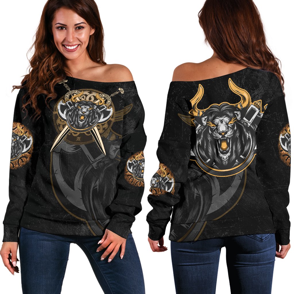 Viking Women’S Off Shoulder Sweater Lion Rlt12