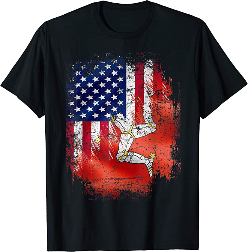 Vintage Isle of Man And American With Flag Cool Gift T-Shirt