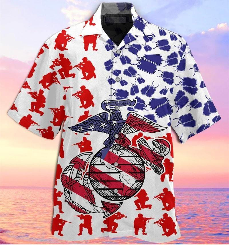 Hawaii Aloha Shirts Us Marine American Flag Ha99321