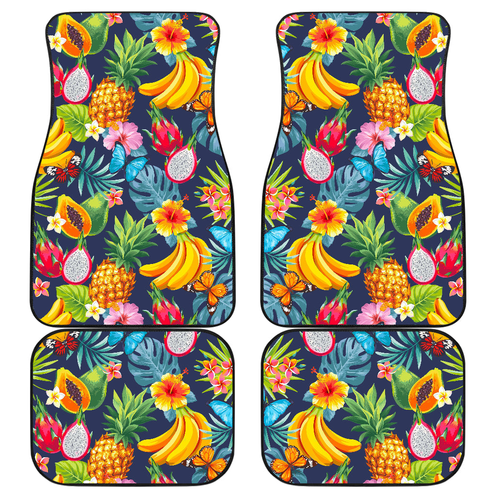 Aloha Tropical Fruits Pattern Print Front And Back Car Floor Mats, Front Car Mat